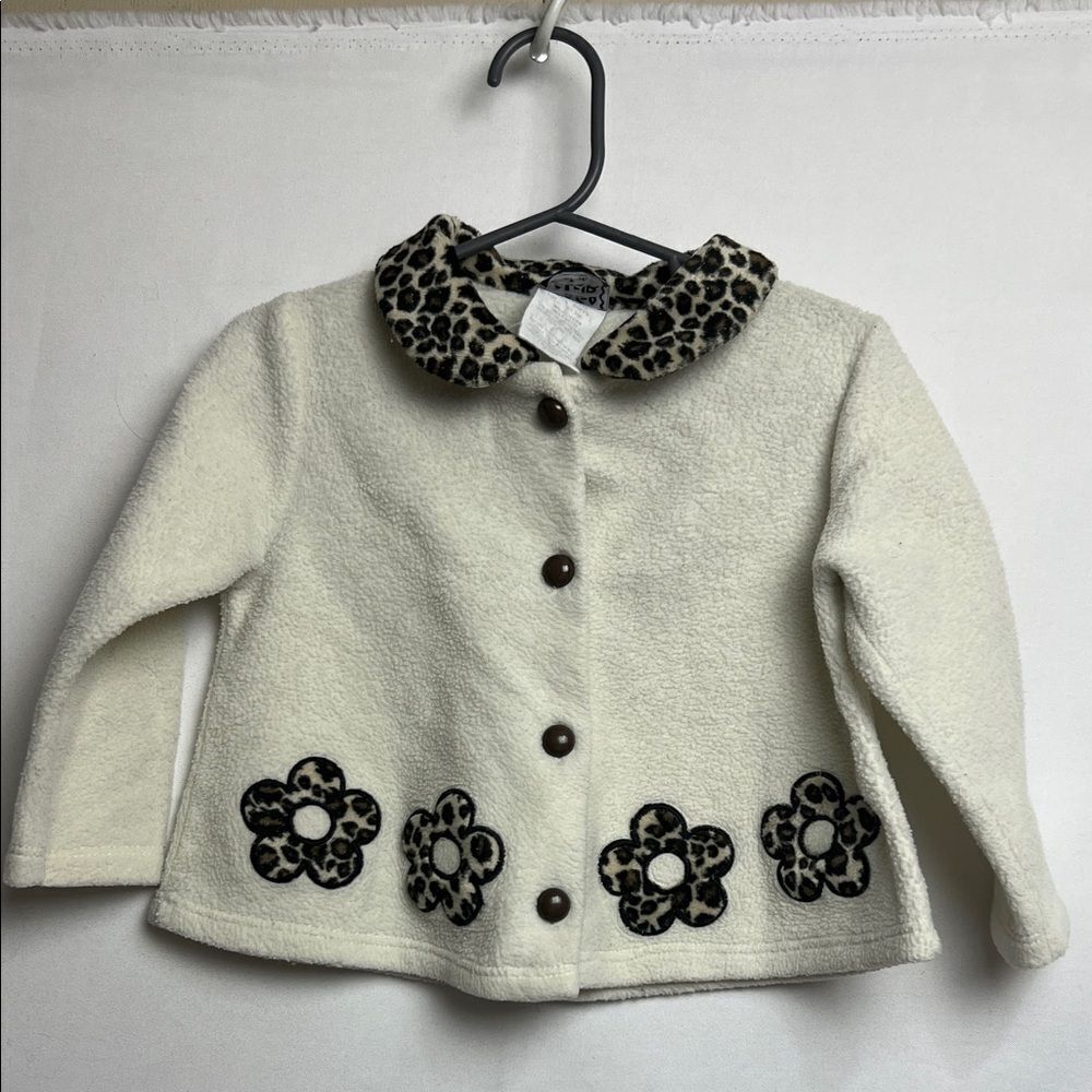 Pogo Club of NY ivory brown black animal print accent fleece jacket 24 months